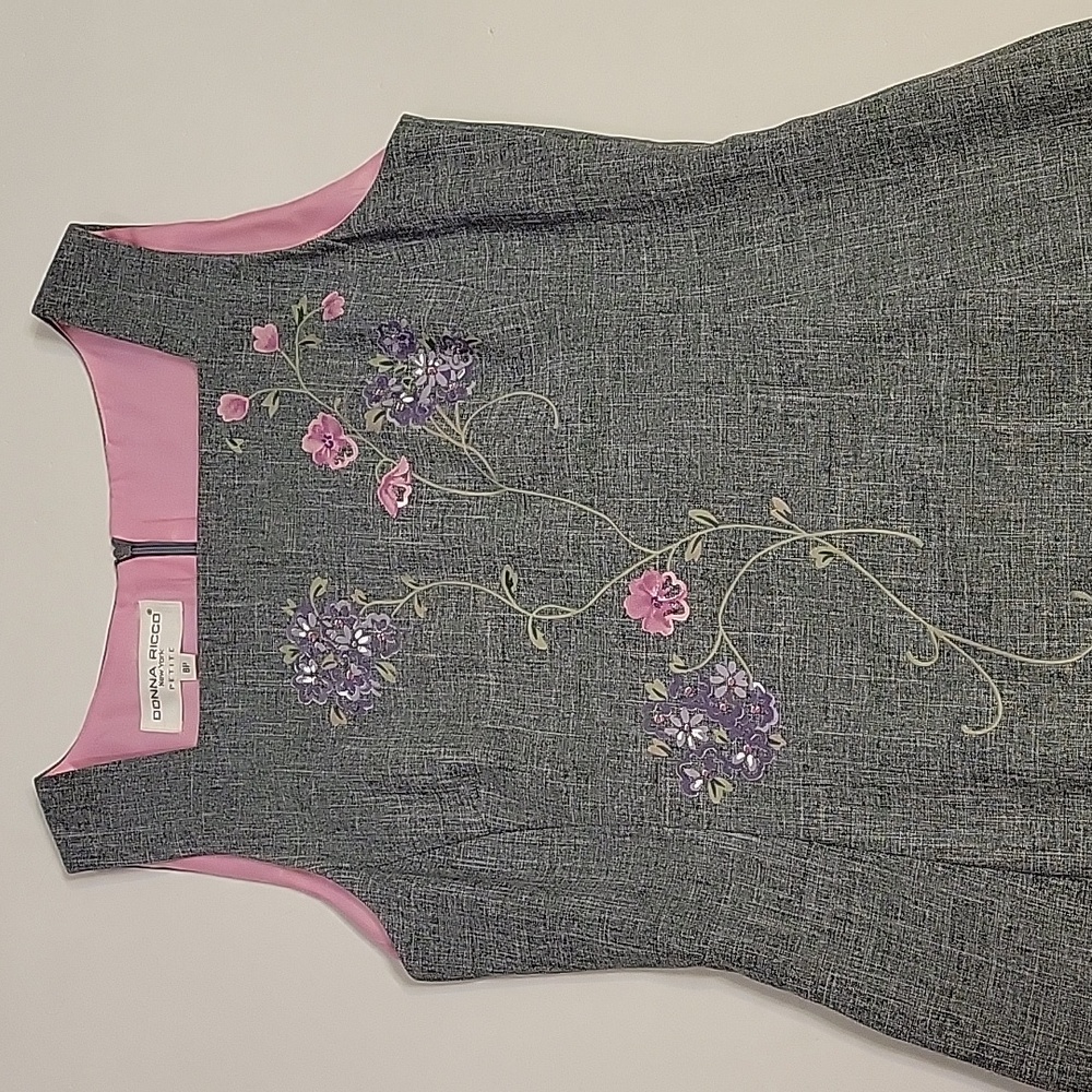 Vintage Donna Ricco New York Petite Size  8P Embroidered Dress Gray - Picture 3 of 16